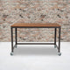 Computer Table and Desk in Brown Oak Wood Grain Finish with Metal Wheels
