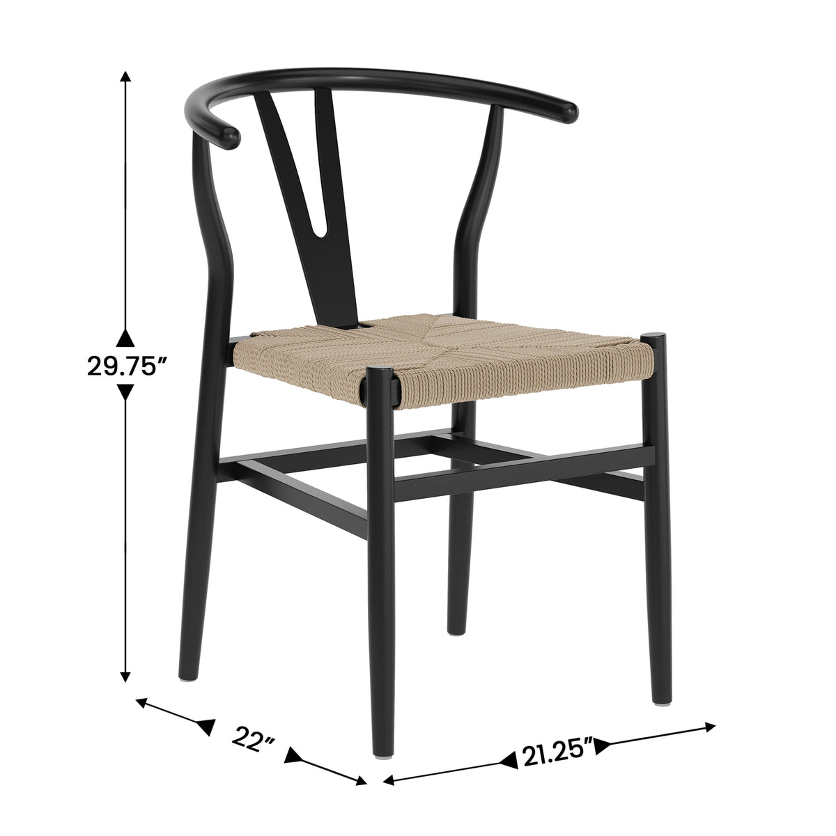 Black Frame/Natural Seat |#| Commercial Wishbone Style Wood and Kraft Paper Stack Dining Chair-Black/Natural