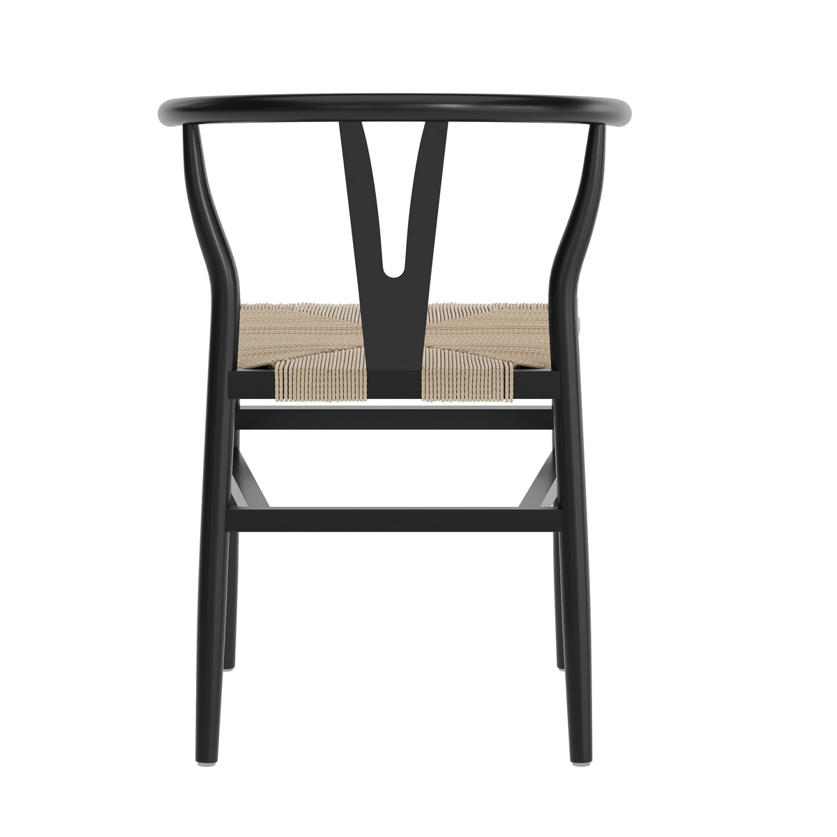 Black Frame/Natural Seat |#| Commercial Wishbone Style Wood and Kraft Paper Stack Dining Chair-Black/Natural