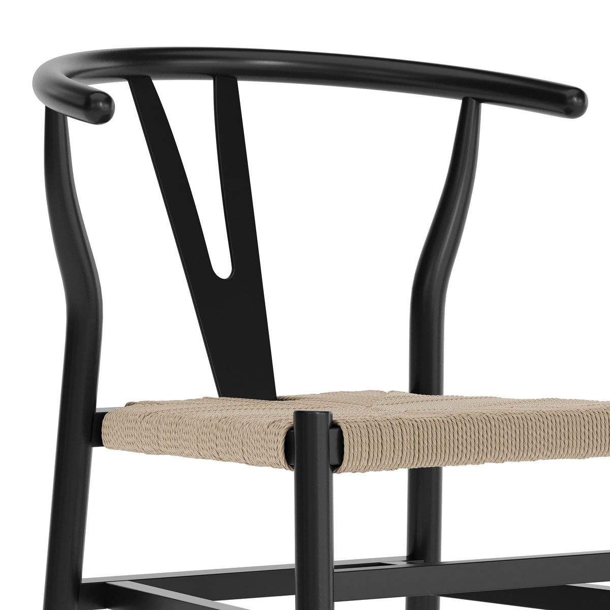 Black Frame/Natural Seat |#| Commercial Wishbone Style Wood and Kraft Paper Stack Dining Chair-Black/Natural
