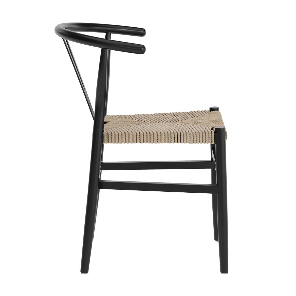 Black Frame/Natural Seat |#| Commercial Wishbone Style Wood and Kraft Paper Stack Dining Chair-Black/Natural