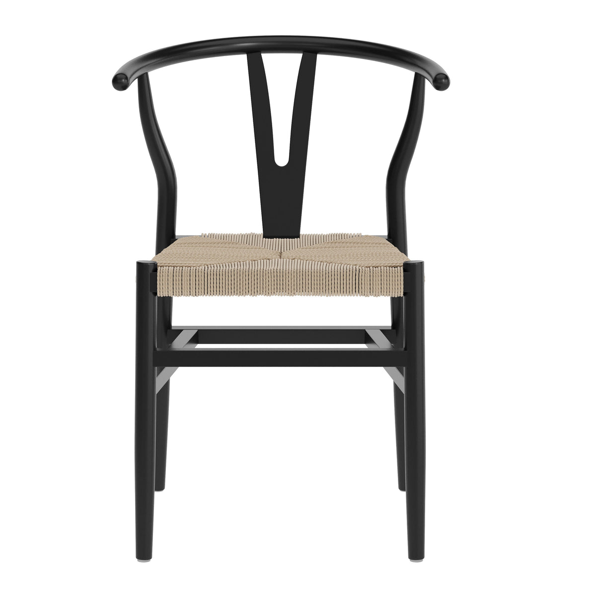 Black Frame/Natural Seat |#| Commercial Wishbone Style Wood and Kraft Paper Stack Dining Chair-Black/Natural