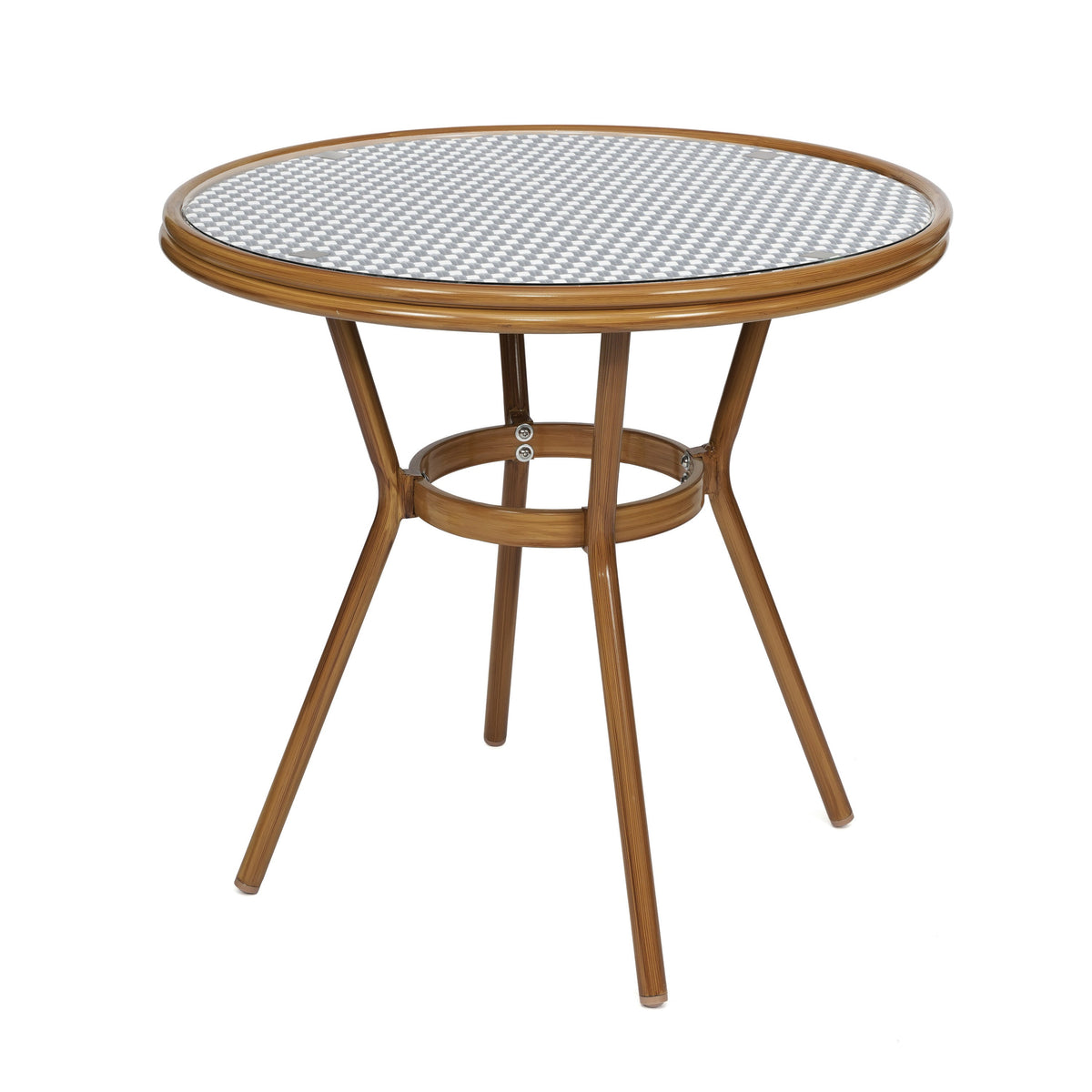Navy & White Rattan/Natural Frame |#| Indoor/Outdoor Commercial Glass Top French Bistro Table in Navy/White