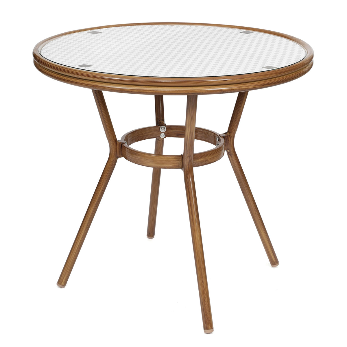 White & Gray Rattan/Natural Frame |#| Indoor/Outdoor Commercial Glass Top French Bistro Table in White/Gray