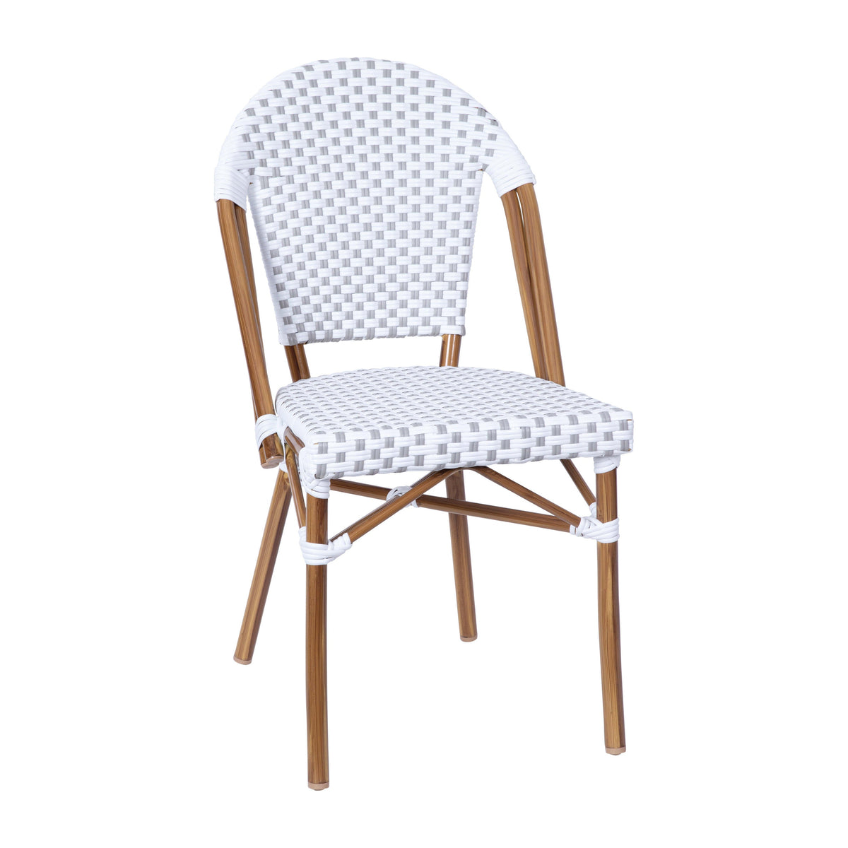White & Gray Rattan/Natural Frame |#| Indoor/Outdoor Commercial French Bistro Set with Table and 2 Chairs in Wht/Gray