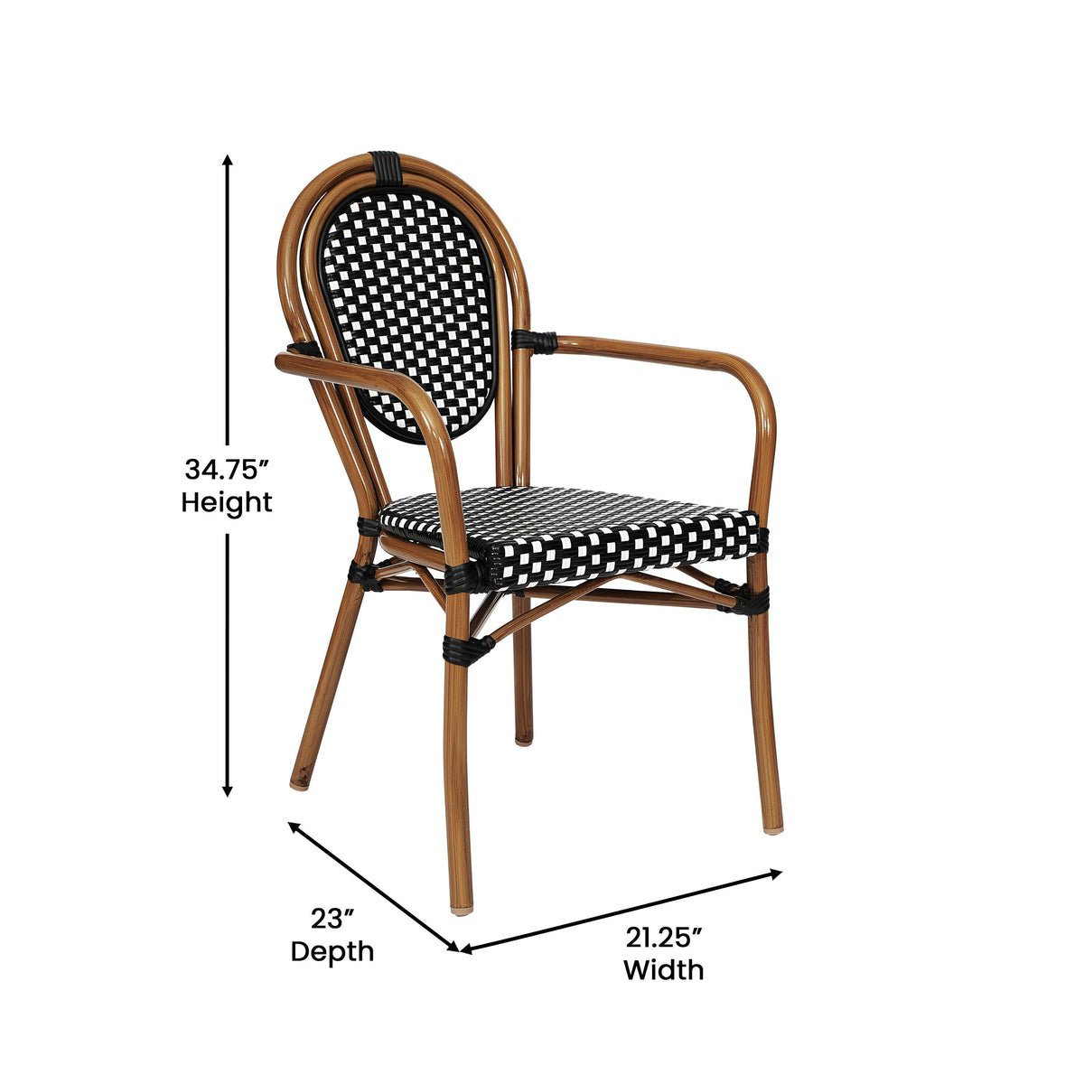 Black & White/Natural Frame |#| All-Weather Commercial Paris Chair with Bamboo Print Metal Frame-Black/White