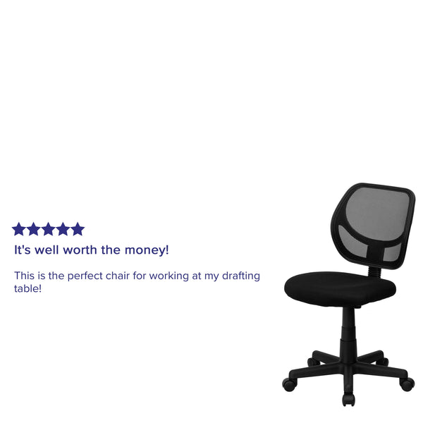 Black |#| Low Back Black Mesh Swivel Task Office Chair with Curved Square Back