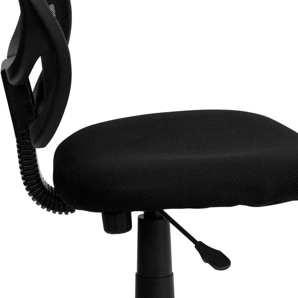 Black |#| Low Back Black Mesh Swivel Task Office Chair with Curved Square Back