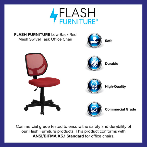 Red |#| Low Back Red Transparent Mesh Back Adjustable Height Swivel Task Office Chair