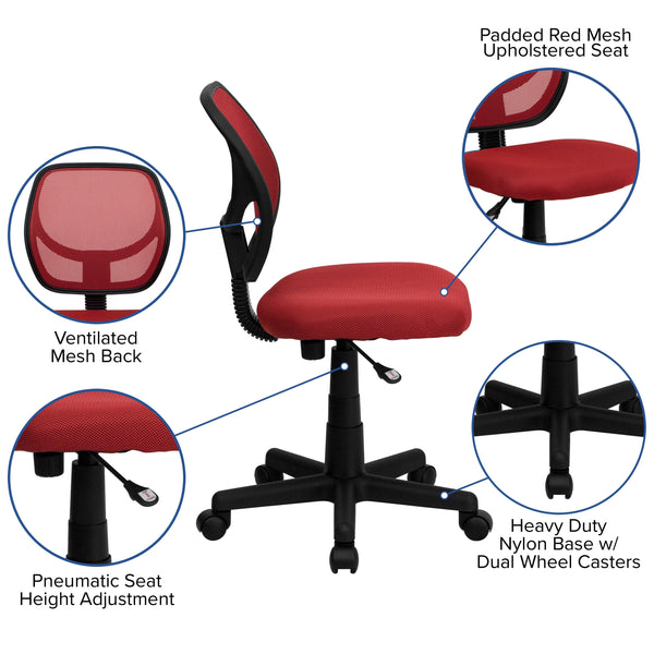 Red |#| Low Back Red Transparent Mesh Back Adjustable Height Swivel Task Office Chair