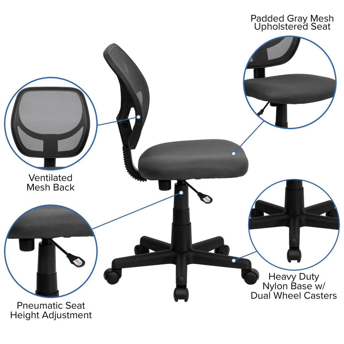 Gray |#| Low Back Gray Transparent Mesh Swivel Task Office Chair with Curved Square Back