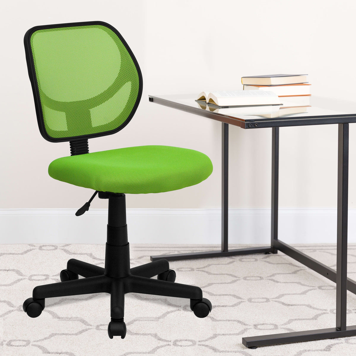 Green |#| Low Back Green Transparent Mesh Back Adjustable Height Swivel Task Office Chair