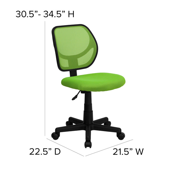 Green |#| Low Back Green Transparent Mesh Back Adjustable Height Swivel Task Office Chair