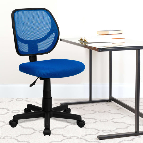 Blue |#| Low Back Blue Transparent Mesh Back Adjustable Height Swivel Task Office Chair
