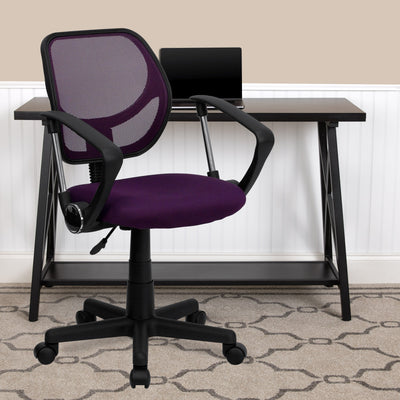Low Back Mesh Swivel Task Office Chair with Curved Square Back and Arms - View 2