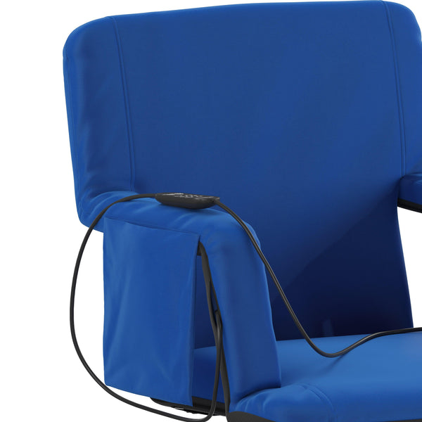 Blue |#| Foldable Reclining Stadium Chair with Backpack Straps and Heated Seat - Blue