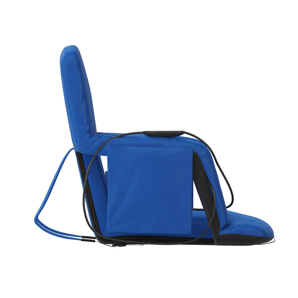 Blue |#| Foldable Reclining Stadium Chair with Backpack Straps and Heated Seat - Blue