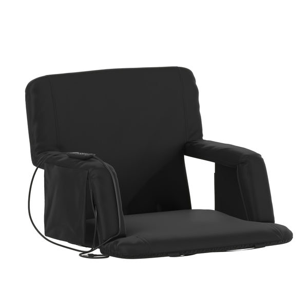 Black |#| Foldable Reclining Stadium Chair with Backpack Straps and Heated Seat - Black