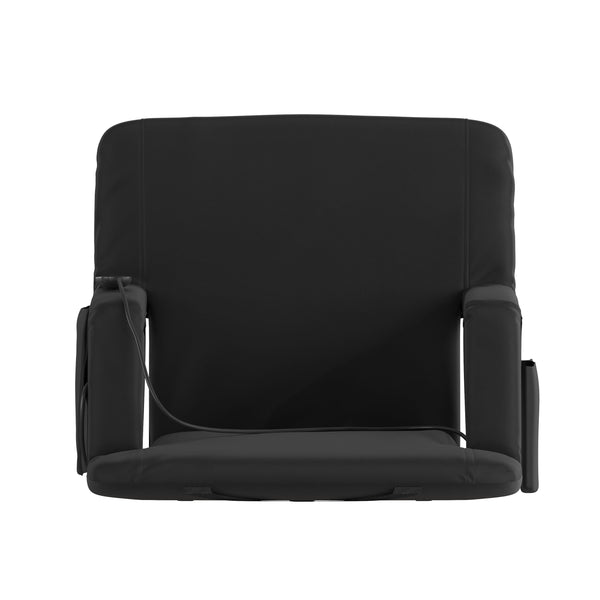 Black |#| Foldable Reclining Stadium Chair with Backpack Straps and Heated Seat - Black
