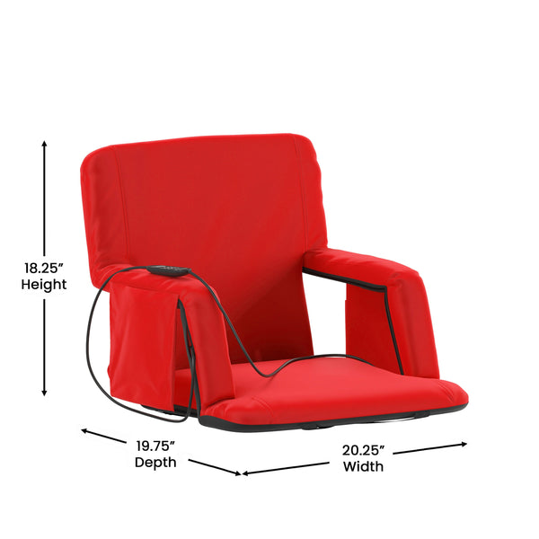Red |#| Foldable Reclining Stadium Chair with Backpack Straps and Heated Seat - Red
