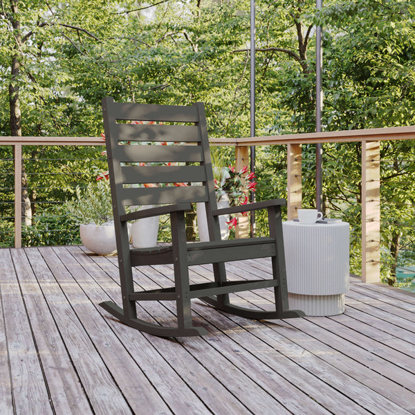 Gray |#| Classic Commercial Grade Outdoor All-Weather HDPE Rocking Chair in Gray