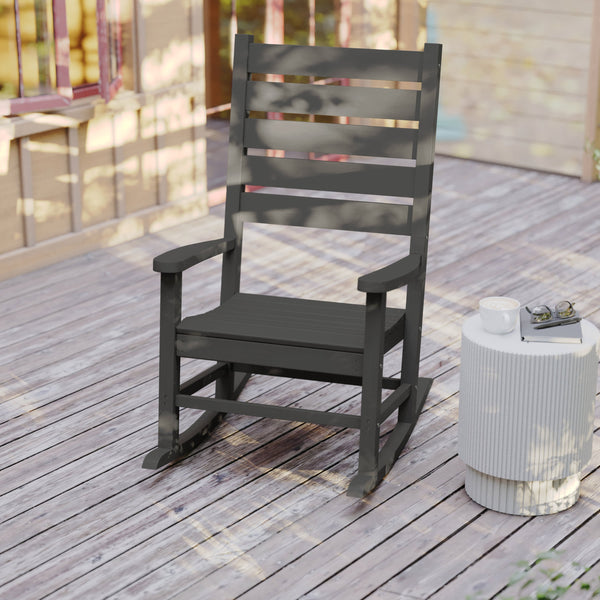 Gray |#| Classic Commercial Grade Outdoor All-Weather HDPE Rocking Chair in Gray