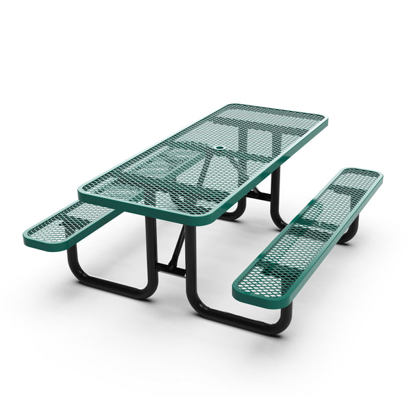 Green,6' |#| Commercial Grade 6' Rectangular Expanded Mesh Metal Outdoor Picnic Table - Green