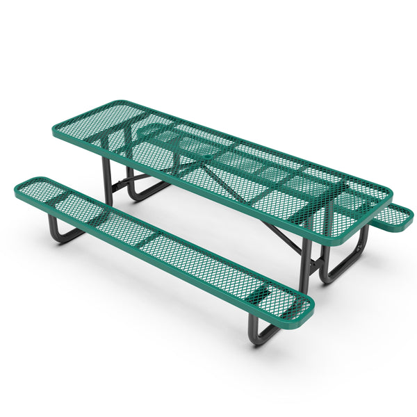 Green,8' |#| Commercial Grade 8' Rectangular Expanded Mesh Metal Outdoor Picnic Table - Black