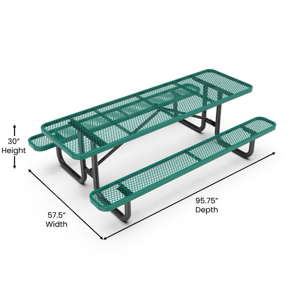 Green,8' |#| Commercial Grade 8' Rectangular Expanded Mesh Metal Outdoor Picnic Table - Black