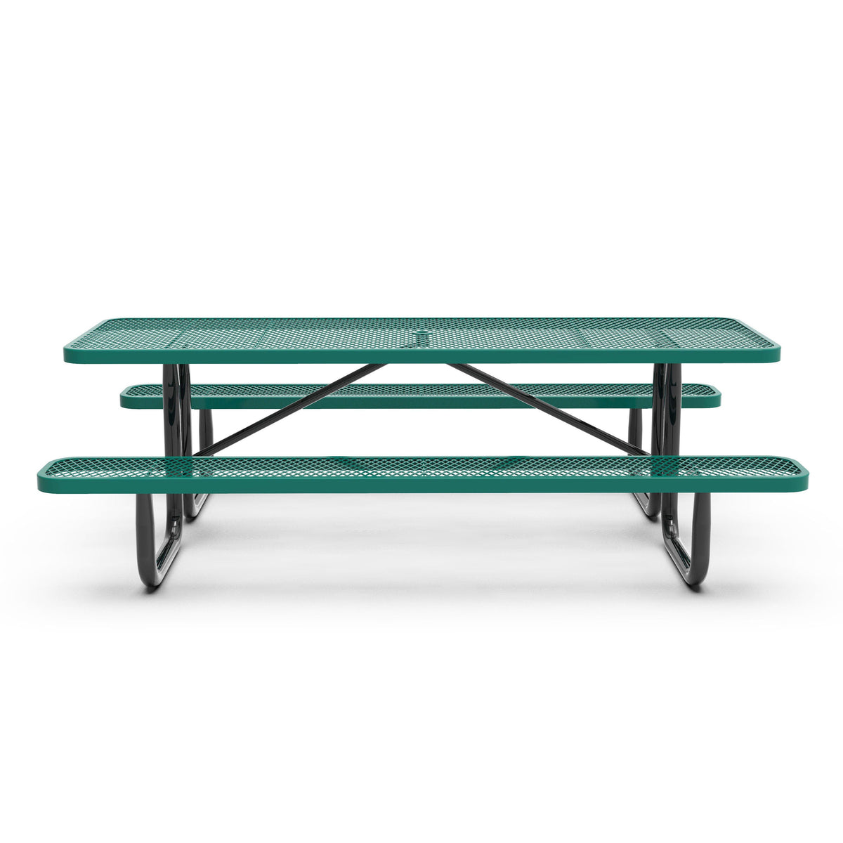 Green,8' |#| Commercial Grade 8' Rectangular Expanded Mesh Metal Outdoor Picnic Table - Black