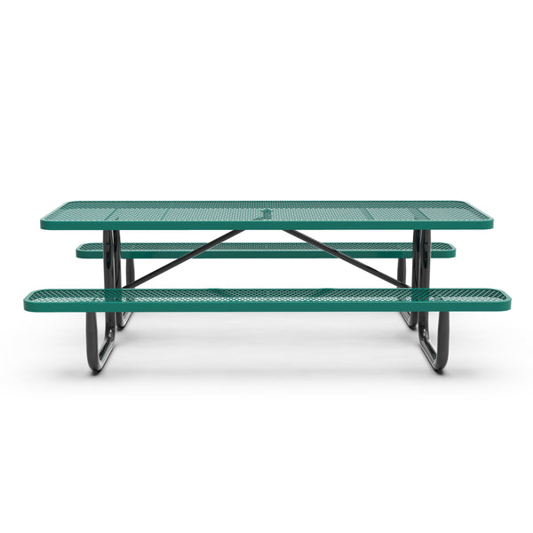 Green,8' |#| Commercial Grade 8' Rectangular Expanded Mesh Metal Outdoor Picnic Table - Black
