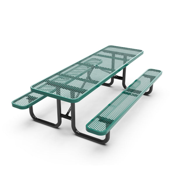 Green,8' |#| Commercial Grade 8' Rectangular Expanded Mesh Metal Outdoor Picnic Table - Black