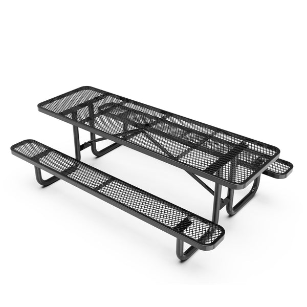 Black,8' |#| Commercial Grade 8' Rectangular Expanded Mesh Metal Outdoor Picnic Table - Black