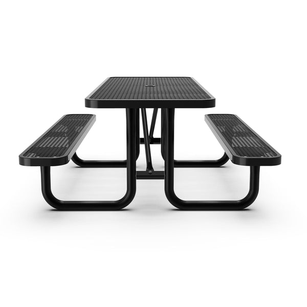 Black,8' |#| Commercial Grade 8' Rectangular Expanded Mesh Metal Outdoor Picnic Table - Black