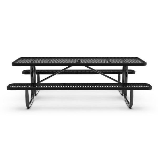Black,8' |#| Commercial Grade 8' Rectangular Expanded Mesh Metal Outdoor Picnic Table - Black