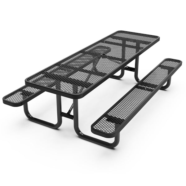 Black,8' |#| Commercial Grade 8' Rectangular Expanded Mesh Metal Outdoor Picnic Table - Black