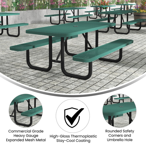 Green,6' |#| Commercial Grade 6' Rectangular Expanded Mesh Metal Outdoor Picnic Table - Green