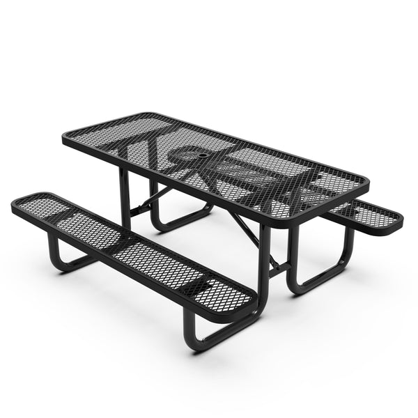 Black,6' |#| Commercial Grade 6' Rectangular Expanded Mesh Metal Outdoor Picnic Table - Black