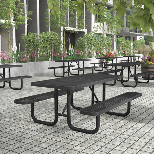 Black,6' |#| Commercial Grade 6' Rectangular Expanded Mesh Metal Outdoor Picnic Table - Black