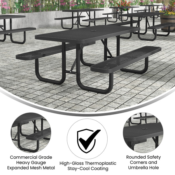 Black,6' |#| Commercial Grade 6' Rectangular Expanded Mesh Metal Outdoor Picnic Table - Black
