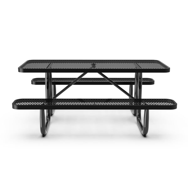 Black,6' |#| Commercial Grade 6' Rectangular Expanded Mesh Metal Outdoor Picnic Table - Black