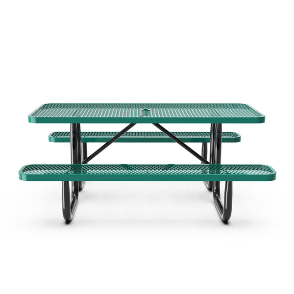 Green,6' |#| Commercial Grade 6' Rectangular Expanded Mesh Metal Outdoor Picnic Table - Green
