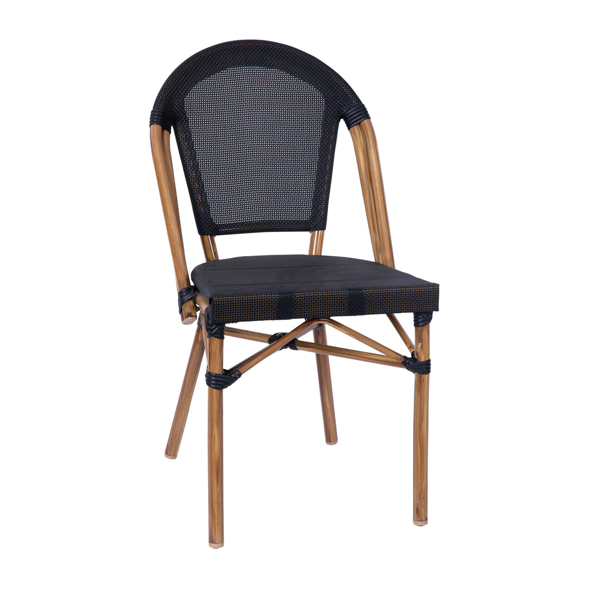 Black/Natural Frame |#| All-Weather Commercial Paris Chair with Natural Aluminum Frame-Black