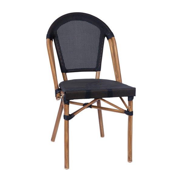Black/Natural Frame |#| All-Weather Commercial Paris Chair with Natural Aluminum Frame-Black