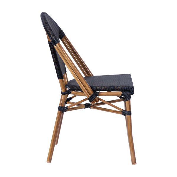 Black/Natural Frame |#| All-Weather Commercial Paris Chair with Natural Aluminum Frame-Black