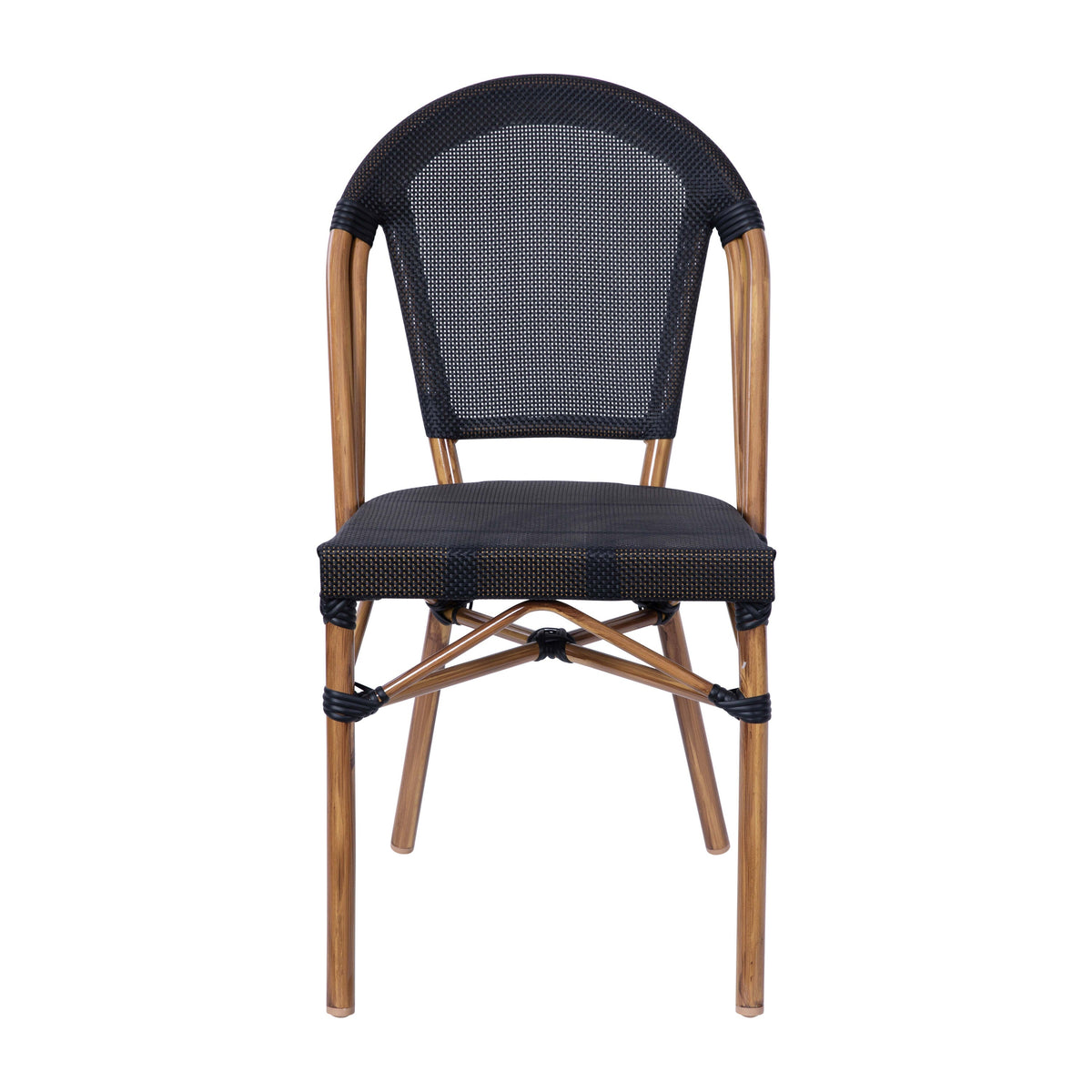 Black/Natural Frame |#| All-Weather Commercial Paris Chair with Natural Aluminum Frame-Black