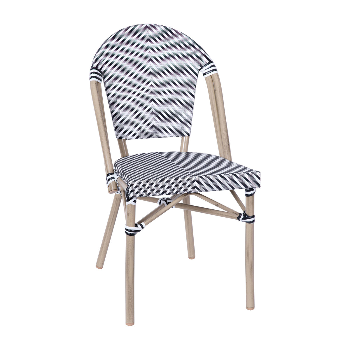 Black & White/Light Natural Frame |#| All-Weather Commercial Paris Chair with Light Natural Aluminum Frame-Black/White