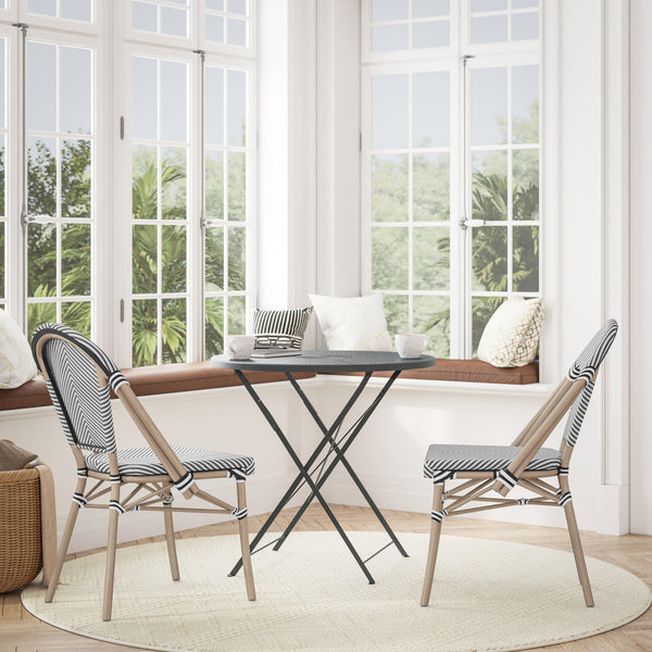 Black & White/Light Natural Frame |#| All-Weather Commercial Paris Chair with Light Natural Aluminum Frame-Black/White