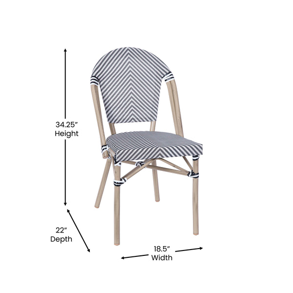 Black & White/Light Natural Frame |#| All-Weather Commercial Paris Chair with Light Natural Aluminum Frame-Black/White