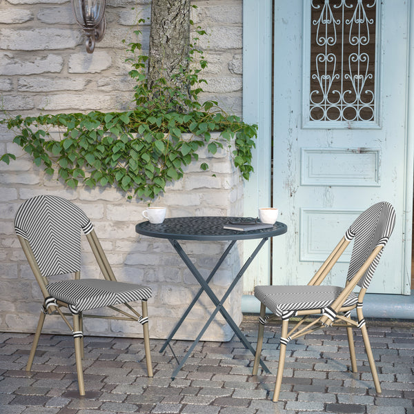 Black & White/Light Natural Frame |#| All-Weather Commercial Paris Chair with Light Natural Aluminum Frame-Black/White